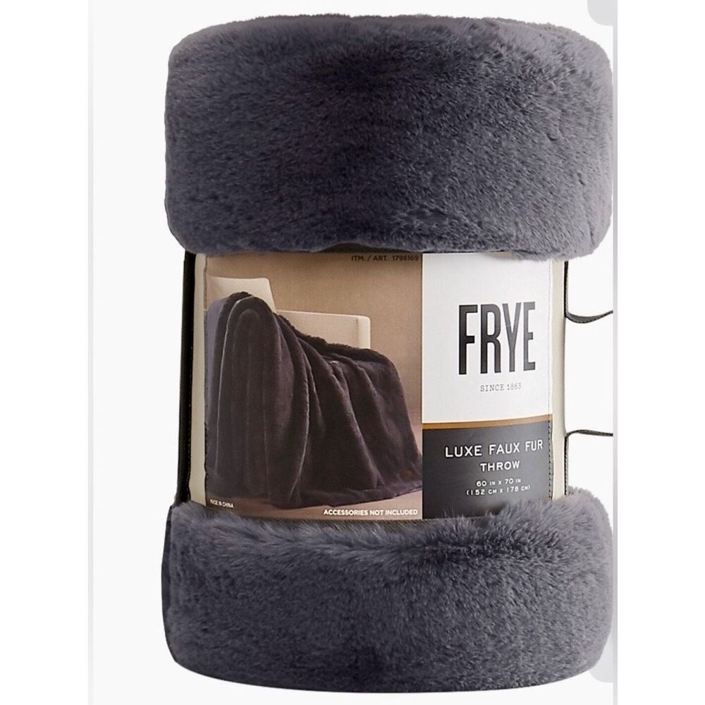 NEW FRYE FAUX FUR THROW Plush Blanket 60”x 70” Grey Cozy Comfy Machine Washable - Picture 2 of 7